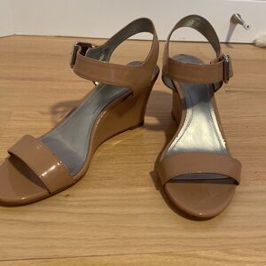 Camel Open Toe Sandal Ankle Wedge